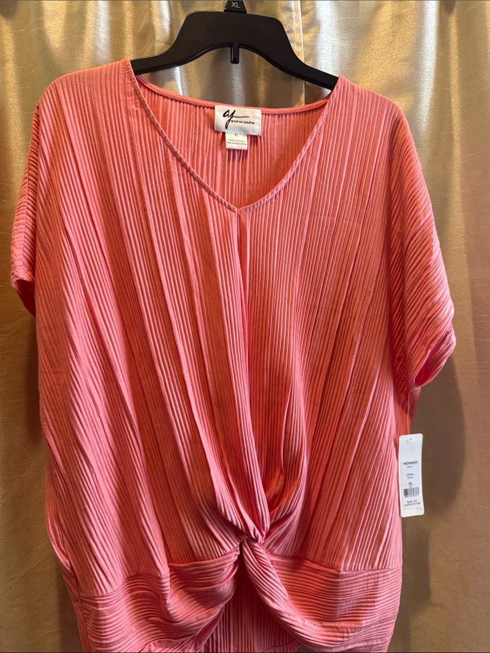 Andrea Jovine Coral Ribbed Twist-Front V-Neck Top